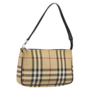 BURBERRY Nova Check Accessory Pouch PVC Leather Beige Silver Auth 198675A-1