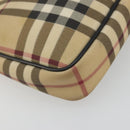 BURBERRY Nova Check Accessory Pouch PVC Leather Beige Silver Auth 198675A-14