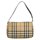 BURBERRY Nova Check Accessory Pouch PVC Leather Beige Silver Auth 198675A-13