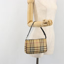BURBERRY Nova Check Accessory Pouch PVC Leather Beige Silver Auth 198675A-21