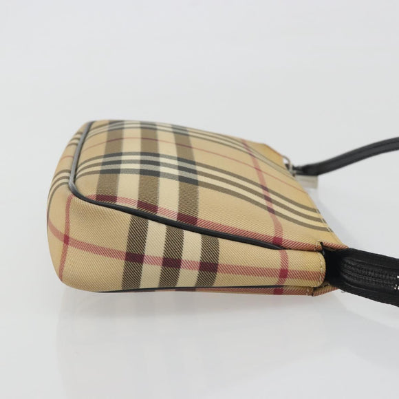 BURBERRY Nova Check Accessory Pouch PVC Leather Beige Silver Auth 198675A