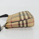 BURBERRY Nova Check Accessory Pouch PVC Leather Beige Silver Auth 198675A-4