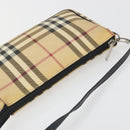 BURBERRY Nova Check Accessory Pouch PVC Leather Beige Silver Auth 198675A-6