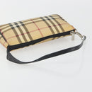 BURBERRY Nova Check Accessory Pouch PVC Leather Beige Silver Auth 198675A-7