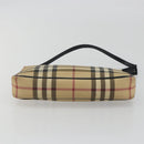 BURBERRY Nova Check Accessory Pouch PVC Leather Beige Silver Auth 198675A-5