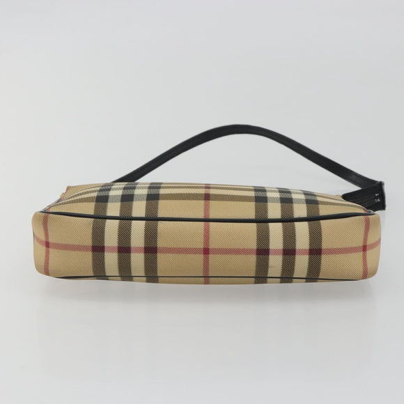 BURBERRY Nova Check Accessory Pouch PVC Leather Beige Silver Auth 198675A