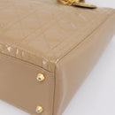 Christian Dior Cannage Lady Dior Large Hand Bag Patent Beige Gold Auth 198677A-15