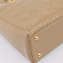 Christian Dior Cannage Lady Dior Large Hand Bag Patent Beige Gold Auth 198677A-16