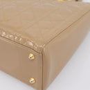 Christian Dior Cannage Lady Dior Large Hand Bag Patent Beige Gold Auth 198677A-17