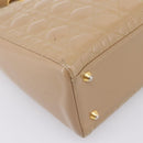 Christian Dior Cannage Lady Dior Large Hand Bag Patent Beige Gold Auth 198677A-10