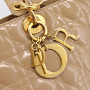 Christian Dior Cannage Lady Dior Large Hand Bag Patent Beige Gold Auth 198677A-18