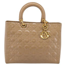 Christian Dior Cannage Lady Dior Large Hand Bag Patent Beige Gold Auth 198677A-13