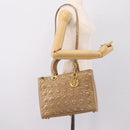 Christian Dior Cannage Lady Dior Large Hand Bag Patent Beige Gold Auth 198677A-25