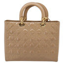 Christian Dior Cannage Lady Dior Large Hand Bag Patent Beige Gold Auth 198677A-2