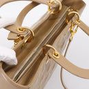 Christian Dior Cannage Lady Dior Large Hand Bag Patent Beige Gold Auth 198677A-6