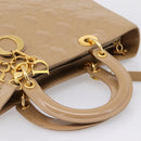 Christian Dior Cannage Lady Dior Large Hand Bag Patent Beige Gold Auth 198677A-7