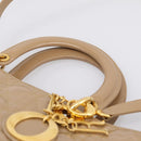 Christian Dior Cannage Lady Dior Large Hand Bag Patent Beige Gold Auth 198677A-8