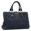 Miu Miu Matelasse Hand Bag Leather 2way Navy Gold Tone Auth 198679-1