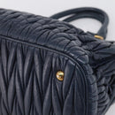 Miu Miu Matelasse Hand Bag Leather 2way Navy Gold Tone Auth 198679-16
