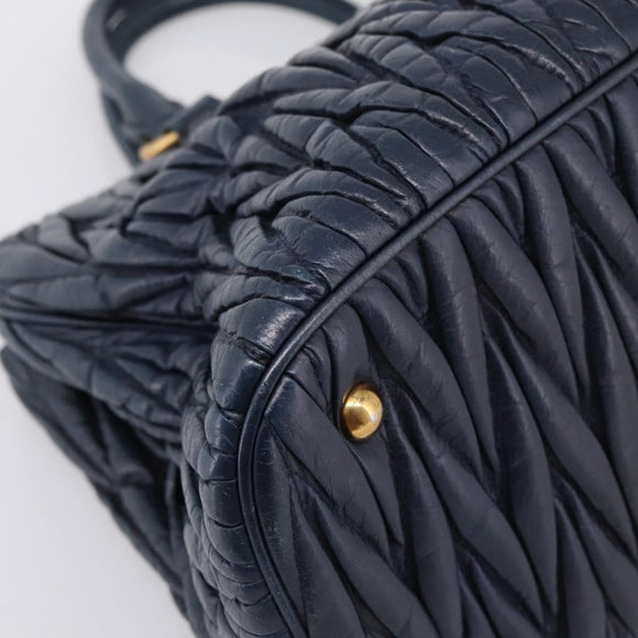 Miu Miu Matelasse Hand Bag Leather 2way Navy Gold Tone Auth 198679