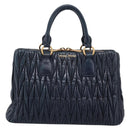 Miu Miu Matelasse Hand Bag Leather 2way Navy Gold Tone Auth 198679-13
