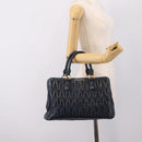 Miu Miu Matelasse Hand Bag Leather 2way Navy Gold Tone Auth 198679-25