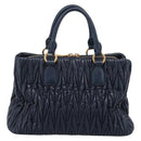 Miu Miu Matelasse Hand Bag Leather 2way Navy Gold Tone Auth 198679-2