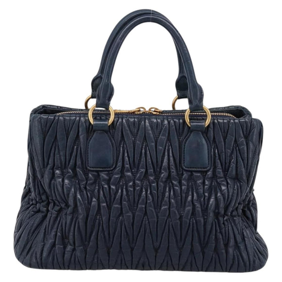 Miu Miu Matelasse Hand Bag Leather 2way Navy Gold Tone Auth 198679