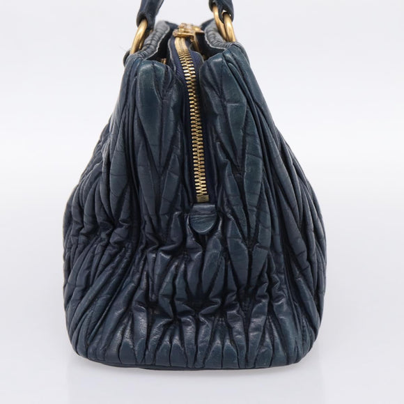 Miu Miu Matelasse Hand Bag Leather 2way Navy Gold Tone Auth 198679