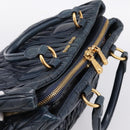 Miu Miu Matelasse Hand Bag Leather 2way Navy Gold Tone Auth 198679-6