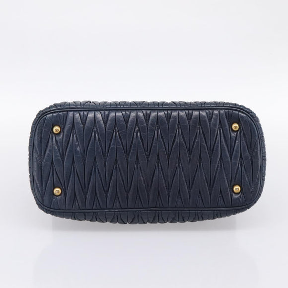 Miu Miu Matelasse Hand Bag Leather 2way Navy Gold Tone Auth 198679