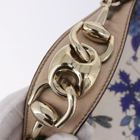 GUCCI Flora Horsebit Shoulder Bag Canvas Beige Gold 170014 Auth 198680M