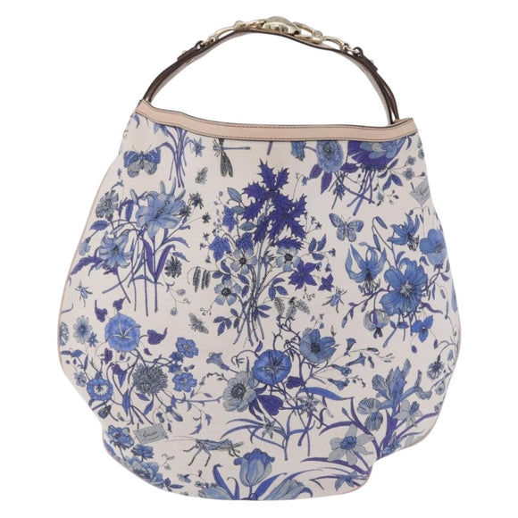 GUCCI Flora Horsebit Shoulder Bag Canvas Beige Gold 170014 Auth 198680M
