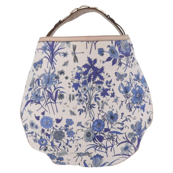 GUCCI Flora Horsebit Shoulder Bag Canvas Beige Gold 170014 Auth 198680M