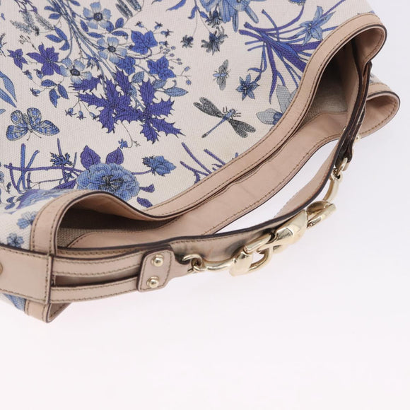 GUCCI Flora Horsebit Shoulder Bag Canvas Beige Gold 170014 Auth 198680M