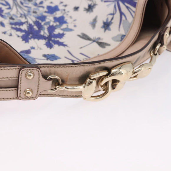GUCCI Flora Horsebit Shoulder Bag Canvas Beige Gold 170014 Auth 198680M
