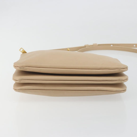 CELINE Trio Shoulder Bag Leather Beige Gold Auth 198683A