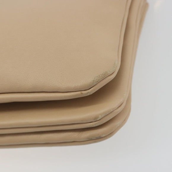 CELINE Trio Shoulder Bag Leather Beige Gold Auth 198683A