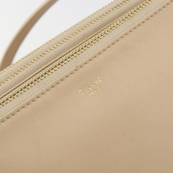 CELINE Trio Shoulder Bag Leather Beige Gold Auth 198683A