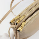 CELINE Trio Shoulder Bag Leather Beige Gold Auth 198683A-10