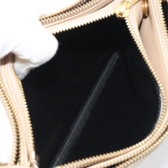 CELINE Trio Shoulder Bag Leather Beige Gold Auth 198683A