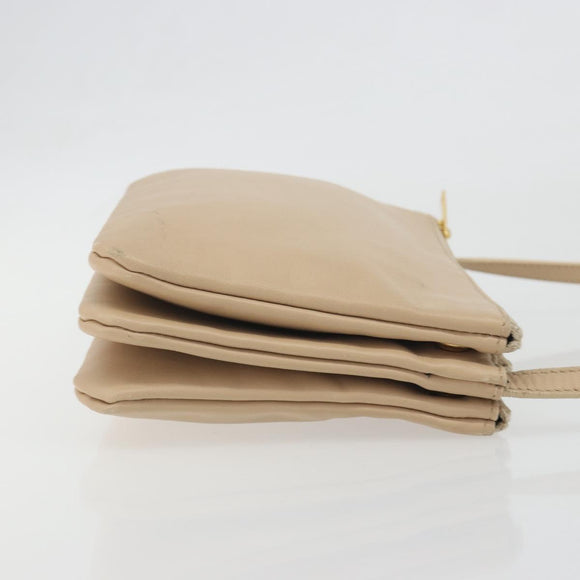 CELINE Trio Shoulder Bag Leather Beige Gold Auth 198683A