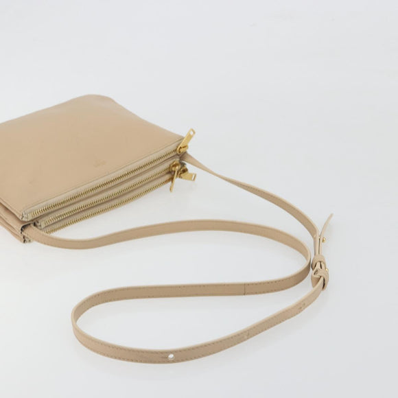CELINE Trio Shoulder Bag Leather Beige Gold Auth 198683A