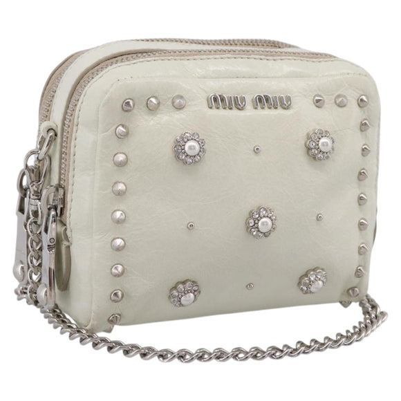 Miu Miu Matelasse Chain Shoulder Pouch Vitellolux Ivory Silver Auth 198684A