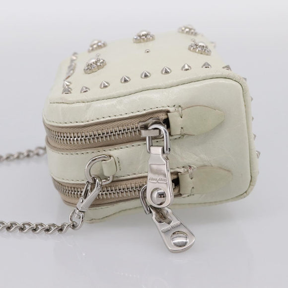 Miu Miu Matelasse Chain Shoulder Pouch Vitellolux Ivory Silver Auth 198684A
