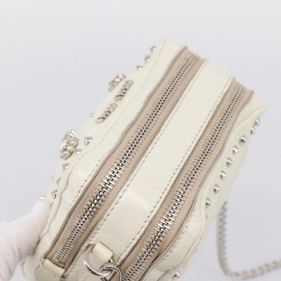 Miu Miu Matelasse Chain Shoulder Pouch Vitellolux Ivory Silver Auth 198684A