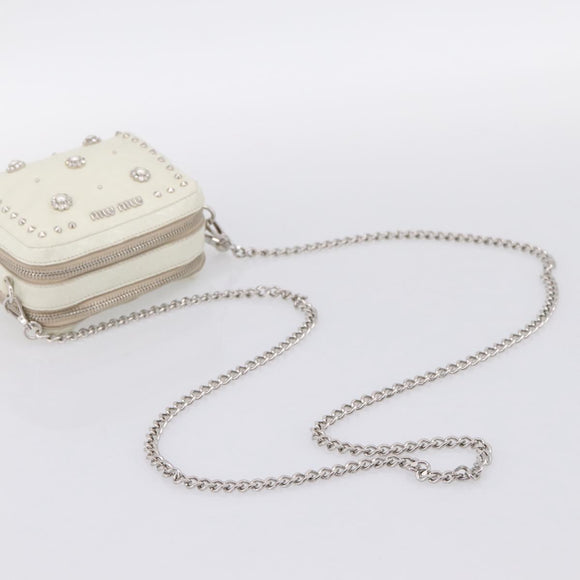 Miu Miu Matelasse Chain Shoulder Pouch Vitellolux Ivory Silver Auth 198684A