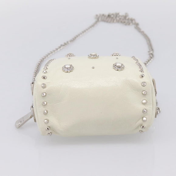 Miu Miu Matelasse Chain Shoulder Pouch Vitellolux Ivory Silver Auth 198684A