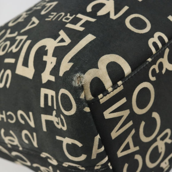 CHANEL Vichy Line Tote Bag Canvas Black Silver CC Auth 198686