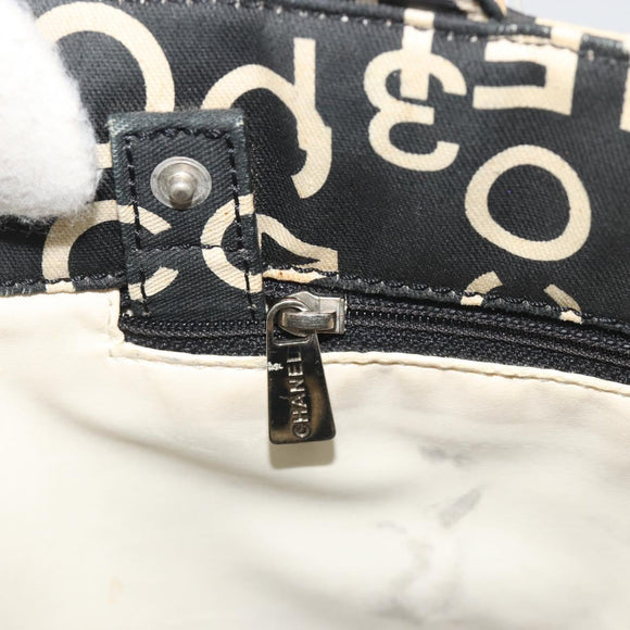 CHANEL Vichy Line Tote Bag Canvas Black Silver CC Auth 198686